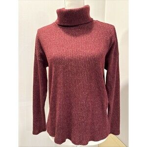 Forever 21 Womens Sweater Size Small Long Sleeve Solid Turtleneck Soft Maroon